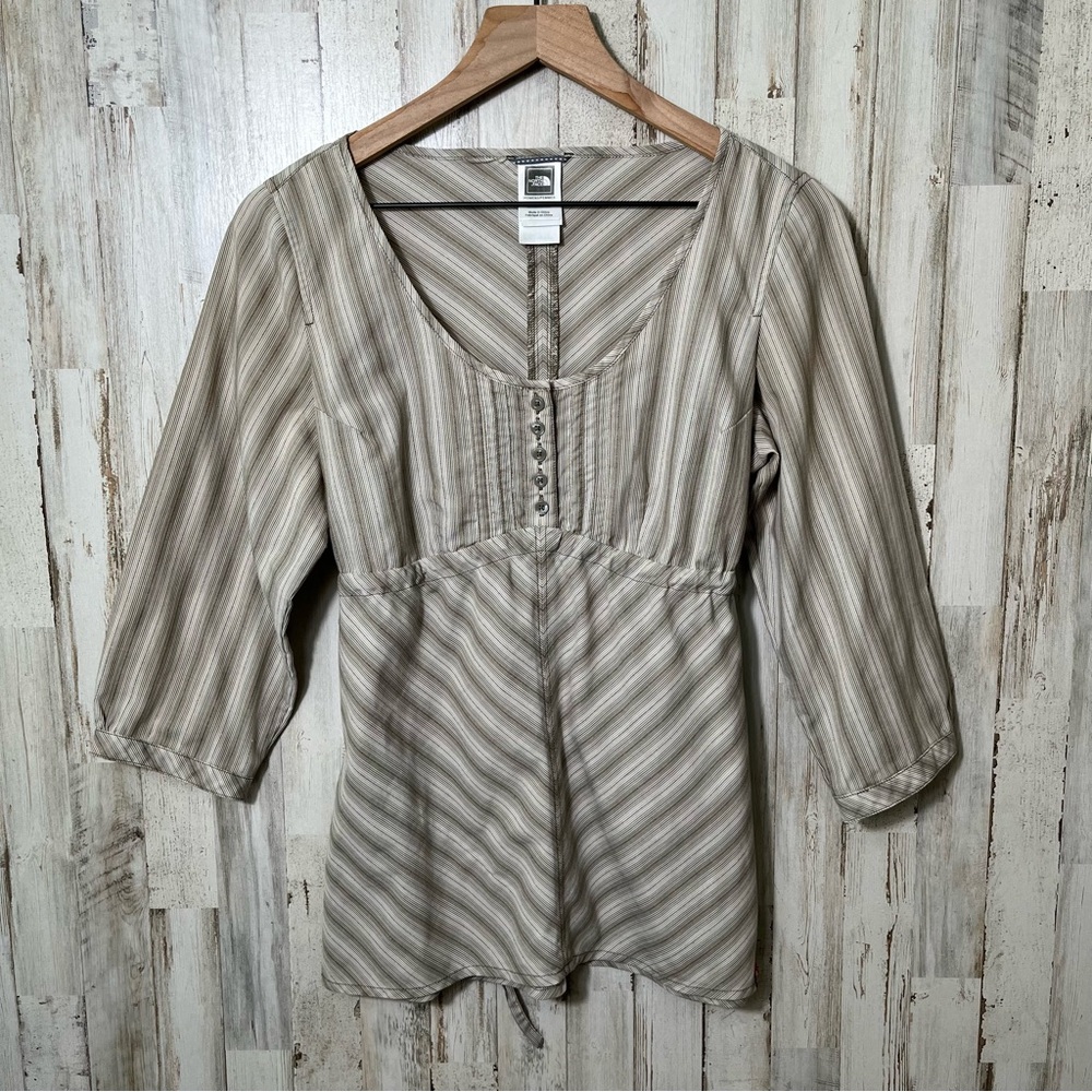 Vintage Y2K Babydoll Pin Stripe 3/4 Sleeve Top‎ Womens Size Medium